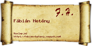 Fábián Hetény névjegykártya